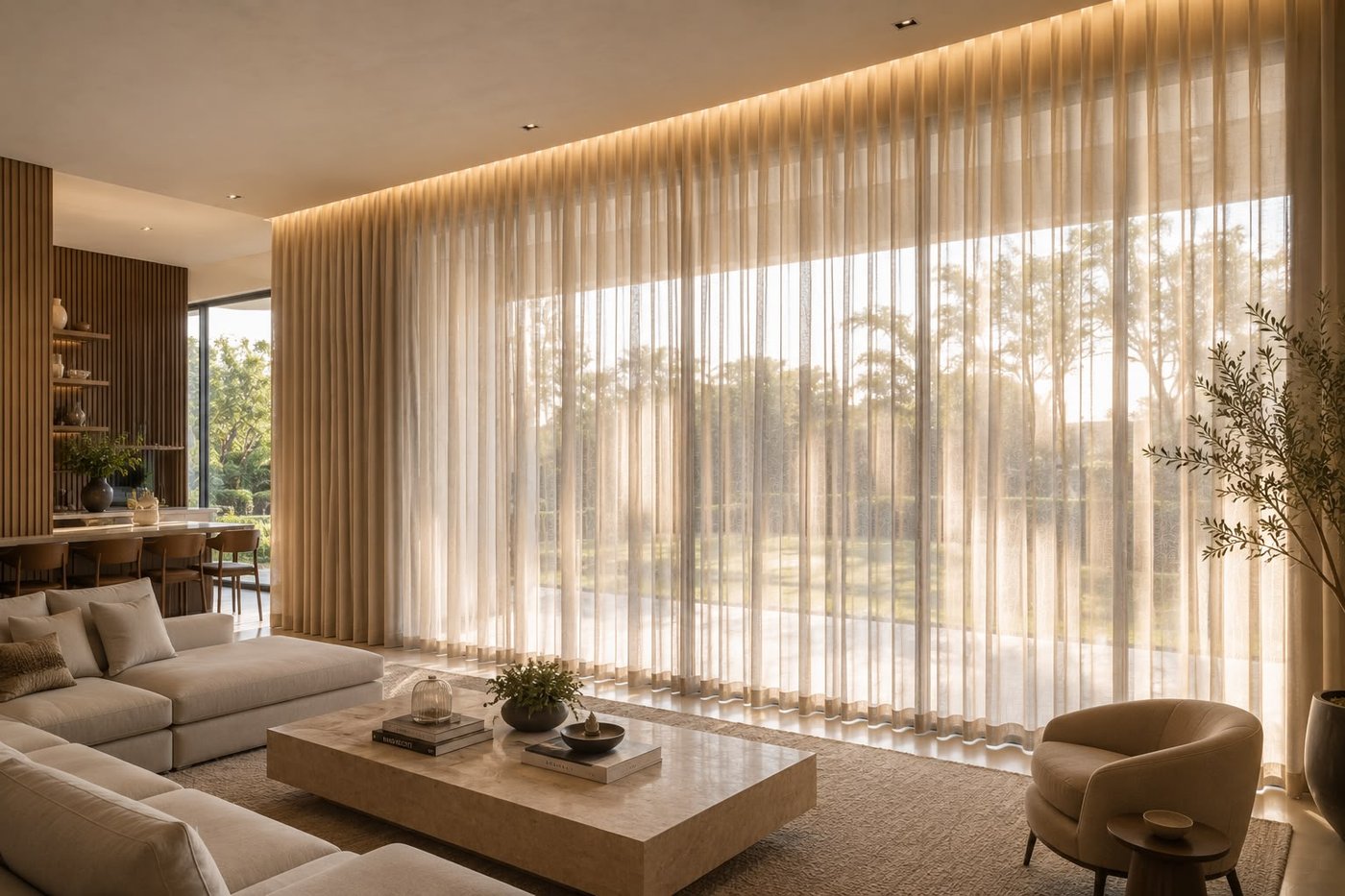 Cortina sob medida com tecido leve e caimento elegante