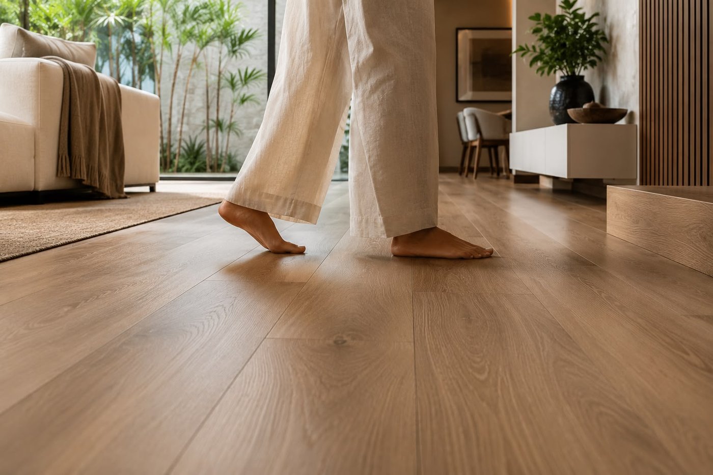 Piso vinílico instalado em ambiente residencial contemporâneo